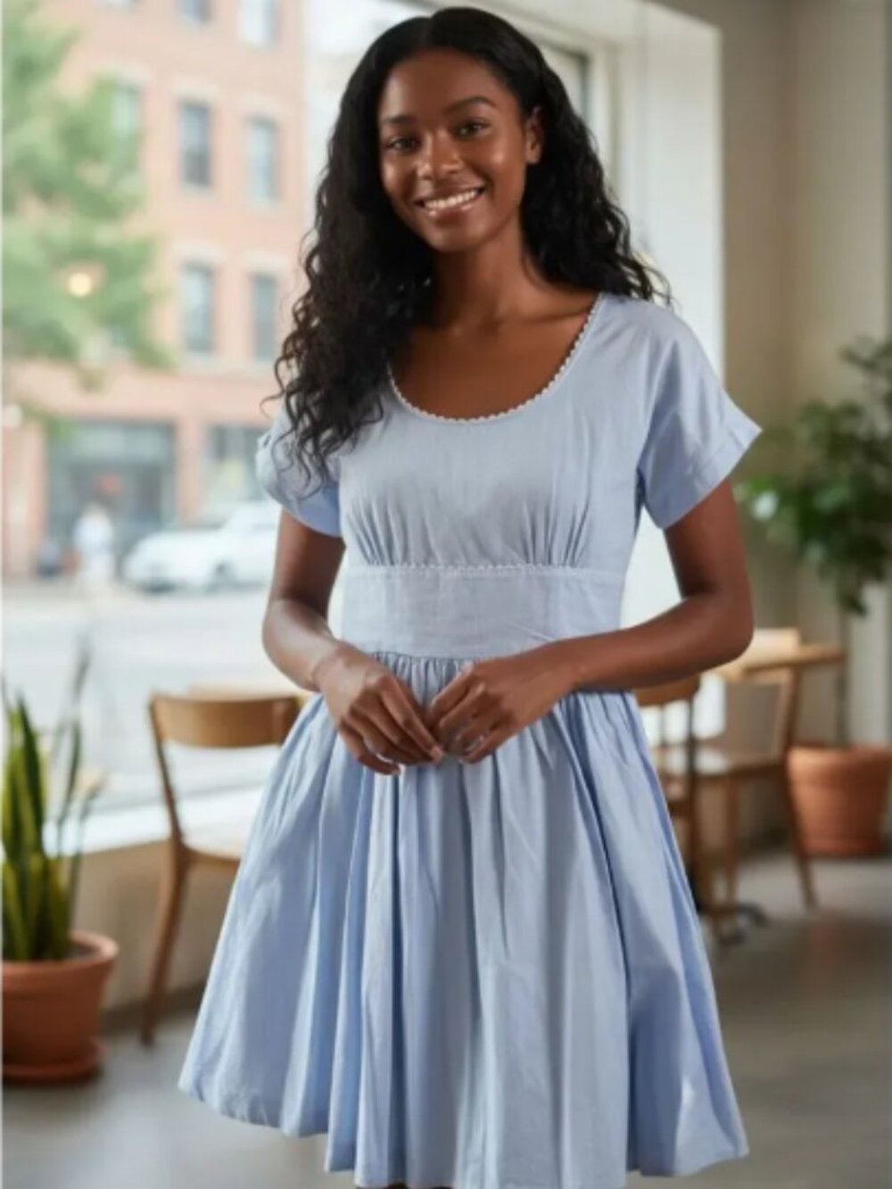 Isaac Mizrahi Target - Light Blue Chambray Herringbone Ric Rac Dress - Size 6
